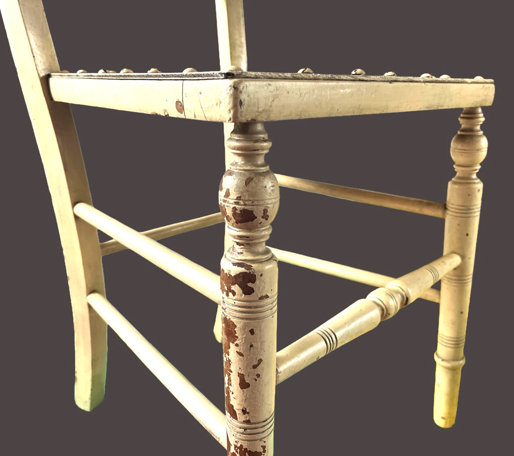 Vintage Rustic Farmhouse Chair Turned Legs Studded Seat 84cm