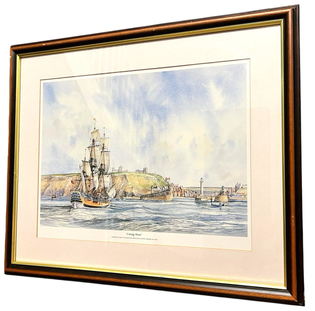 Whitby Endeavour “Coming Home” Maritime Framed Print – Nautical Coastal Wall Art