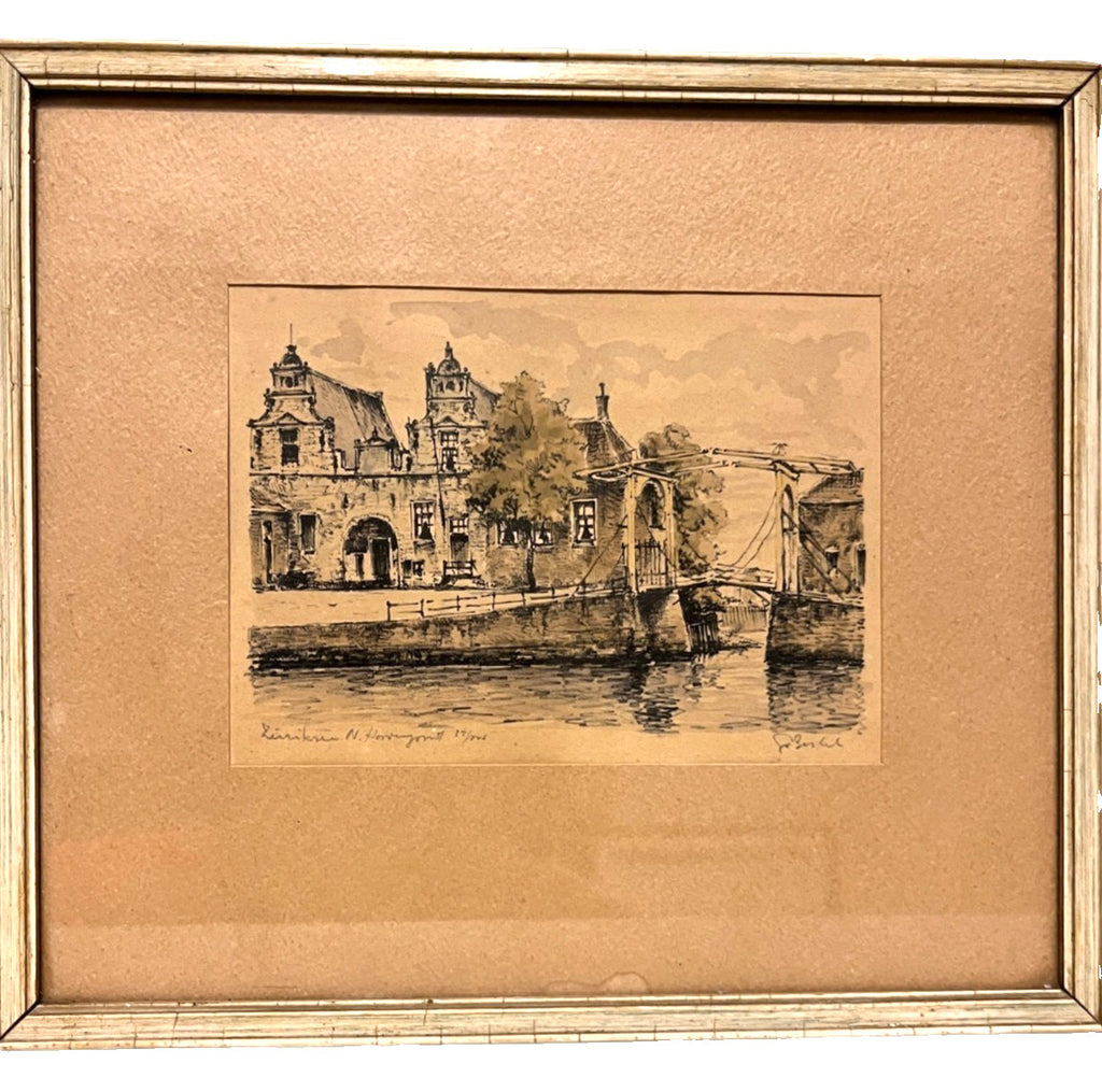 Vintage Pont du Béguinage Bruges Etching Signed & Numbered 24x21cm Framed