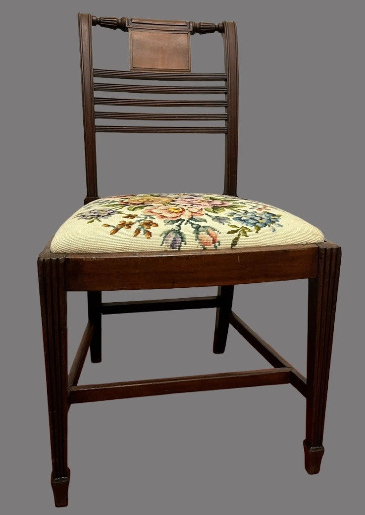 Vintage Wooden Dining Chair Upholstered Needlepoint Seat 88cm