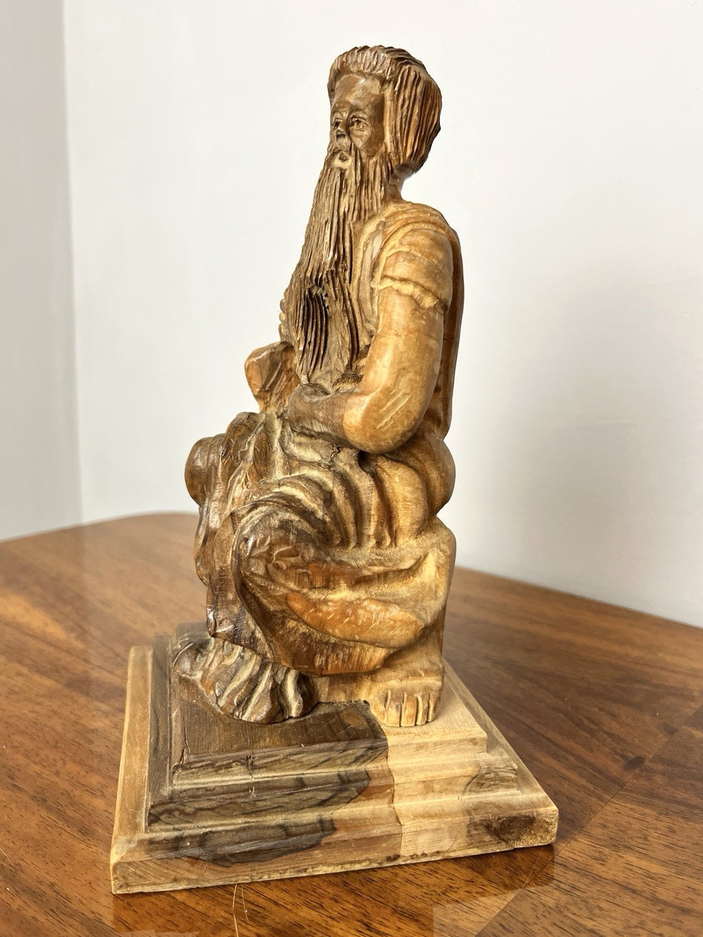 Vintage Olive Wood Moses Sculpture Figure – Hand Carved Religious Statue