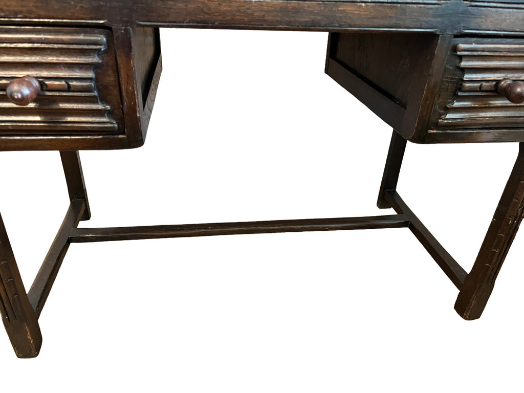 Vintage 1930s Solid Wood Desk 5 Drawer Console Table Carved Front 109cm