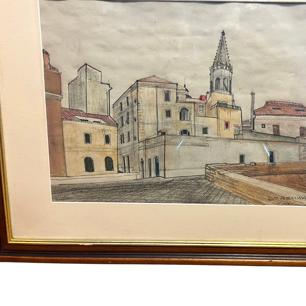 Vintage Rip Fleming Signed Architectural Drawing Framed Artwork 71x58cm