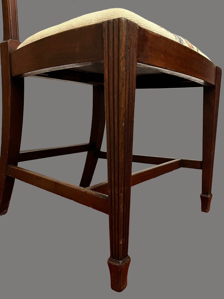 Vintage Wooden Dining Chair Upholstered Needlepoint Seat 88cm