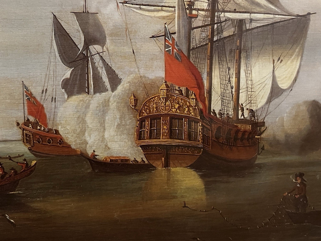 Vintage Maritime Battle Scene Print Framed Naval Ships 42x32cm Tall Ships