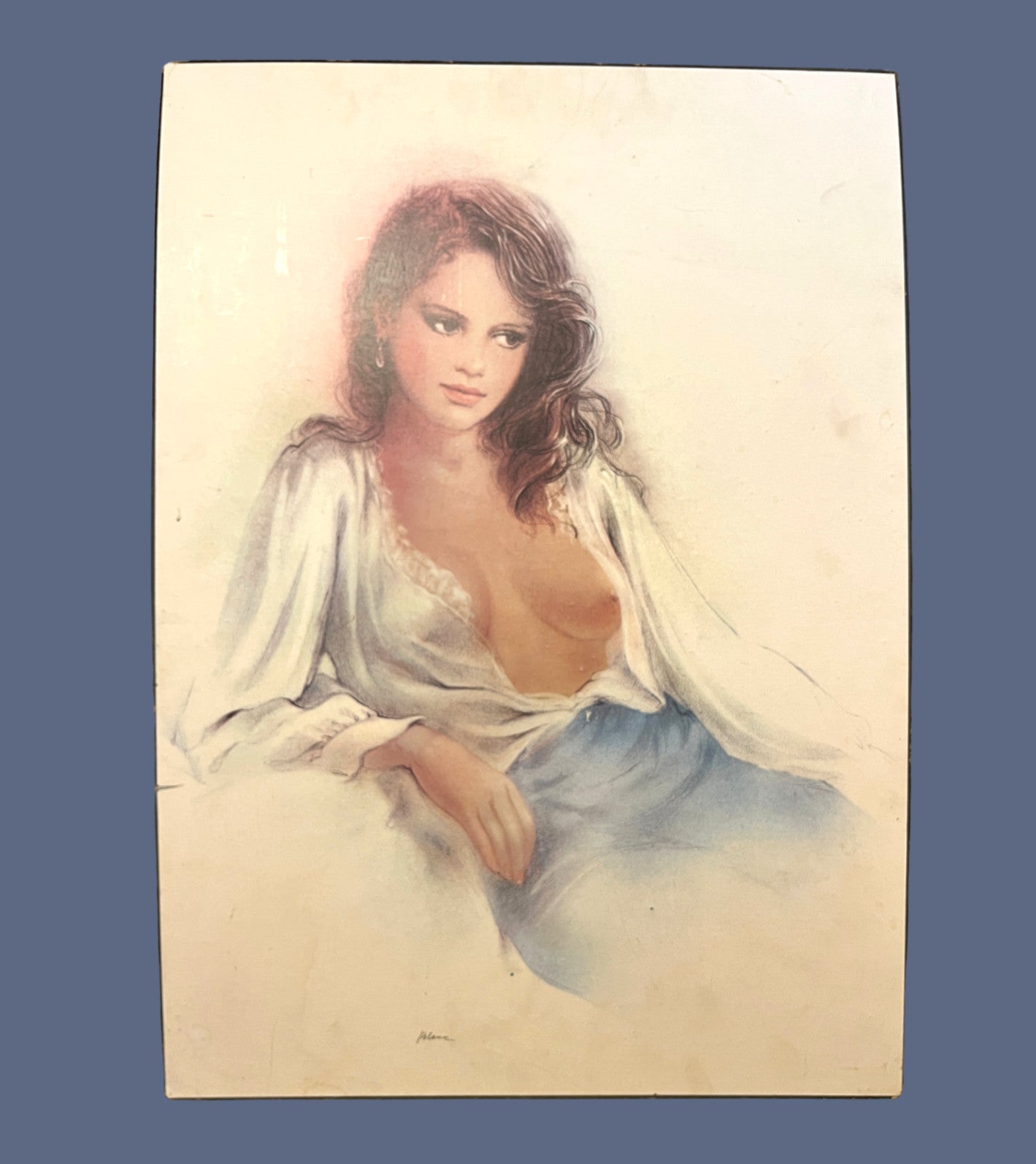 Vintage Nude Female Portrait Print On Board Erotic Wall Art Large 70cm Retro Fig
