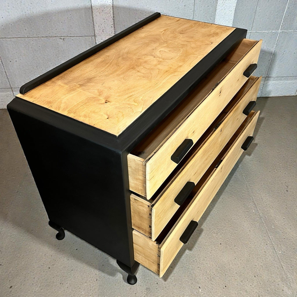 Modern Rustic Chest of Drawers Black & Natural Wood Farmhouse Style, Edwardian