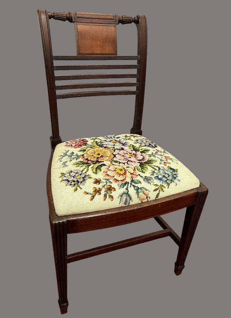 Vintage Wooden Dining Chair Upholstered Needlepoint Seat 88cm