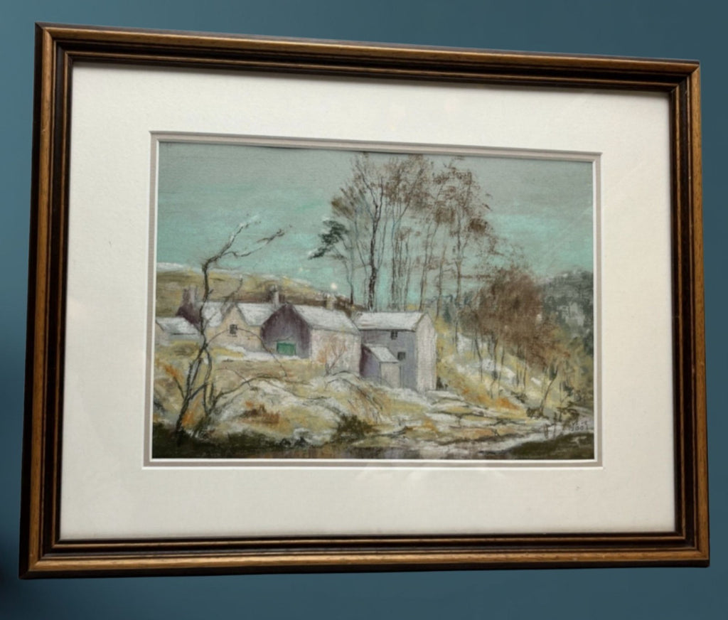 Original Pastel Landscape Painting Signed VFC 2001 Rural Farmstead Framed Art