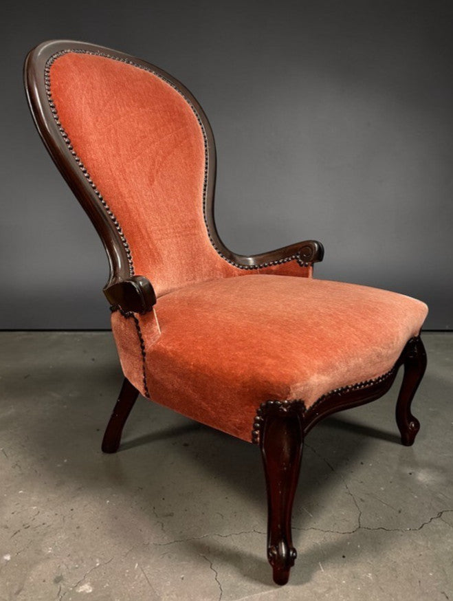 Victorian Slipper Chair Antique Nursing Chair Low Seat Upholstered c.19th C.