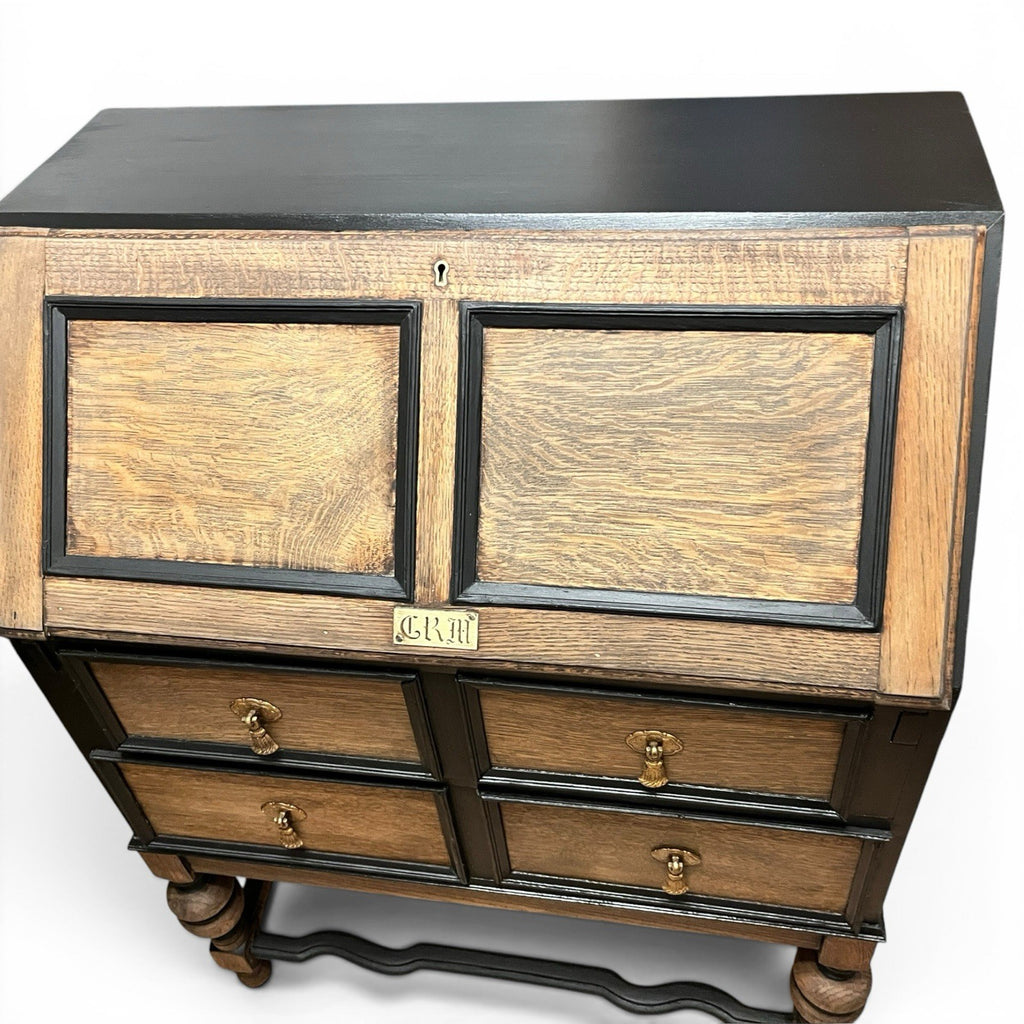 Vintage Oak Bureau Writing Desk / Fall Front Bureau / Refinished Storage Cabinet