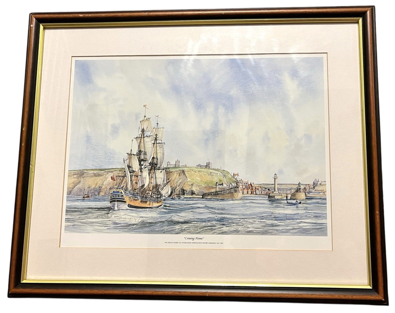 Whitby Endeavour “Coming Home” Maritime Framed Print – Nautical Coastal Wall Art