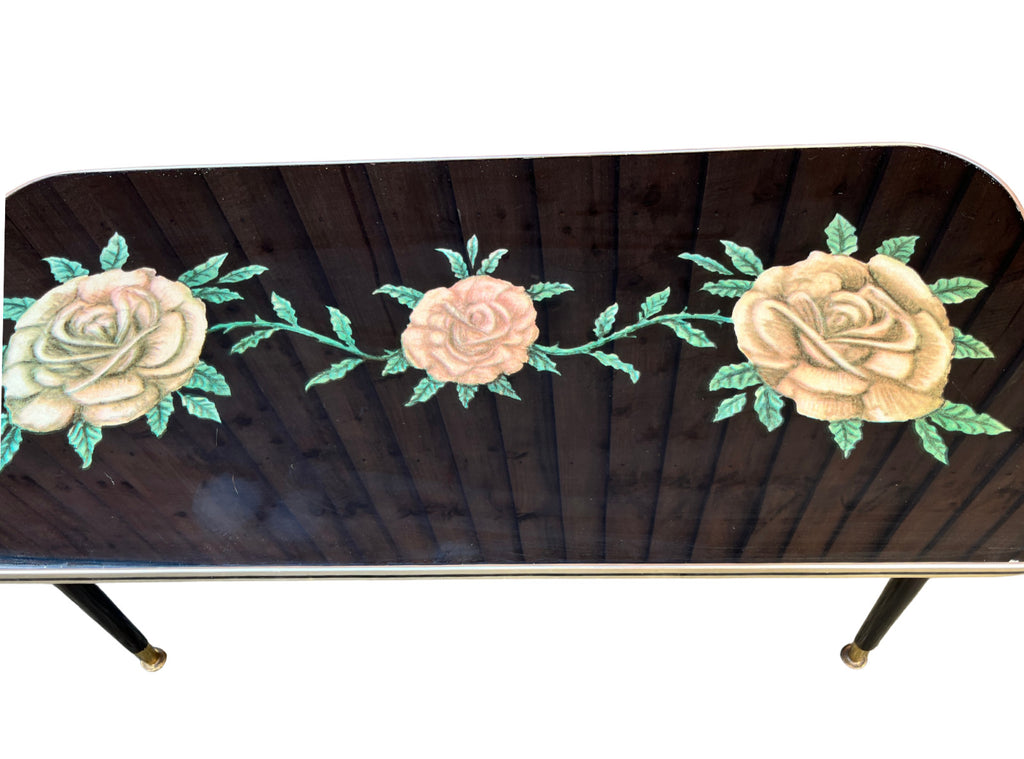 Vintage Atomic Style Coffee Table with Floral Glass Top – Mid Century Sputnik Re