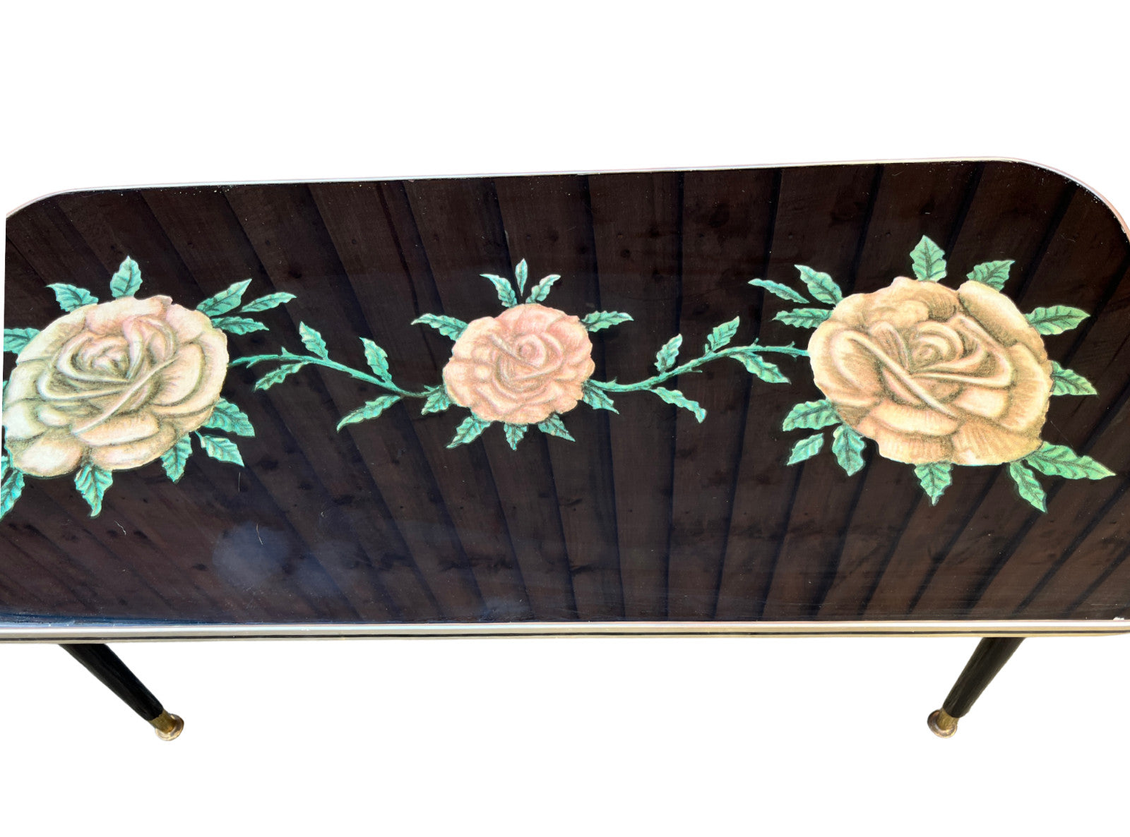 Vintage Atomic Style Coffee Table with Floral Glass Top – Mid Century Sputnik Re