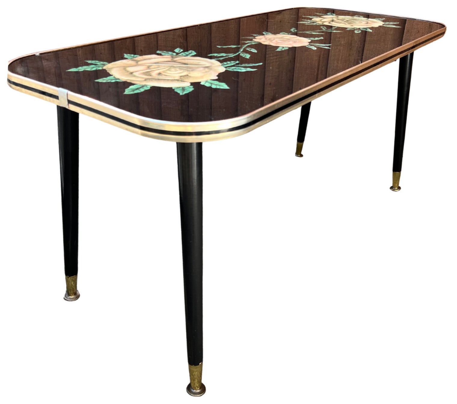 Vintage Atomic Style Coffee Table with Floral Glass Top – Mid Century Sputnik Re