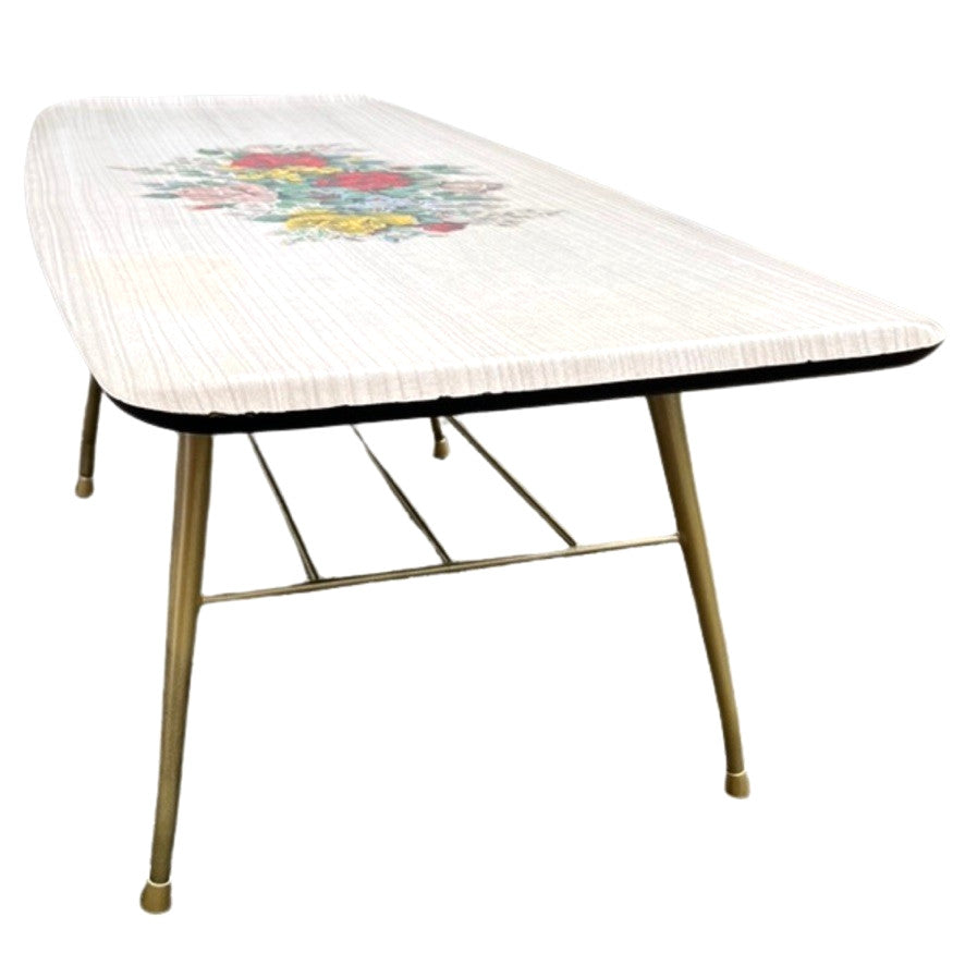 Vintage 1950s Formica Coffee Table Atomic Floral Top Hairpin Legs Retro