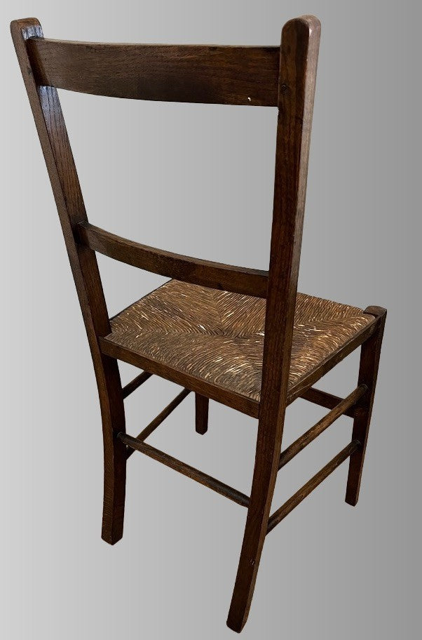 Vintage Oak Rush Seat Chair Ladder Back Wooden Farmhouse Chair Rustic