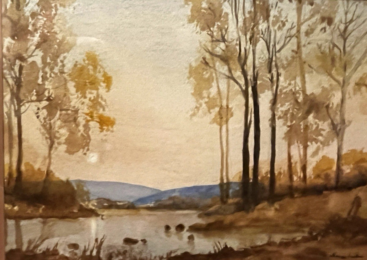 Evening Woodland Lake Watercolour Painting Framed 56x45cm Signed N. Jackson