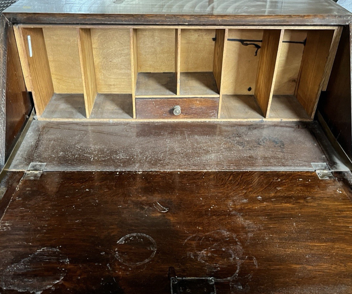 Vintage Oak Bureau Writing Desk / Fall Front Bureau / Refinished Storage Cabinet