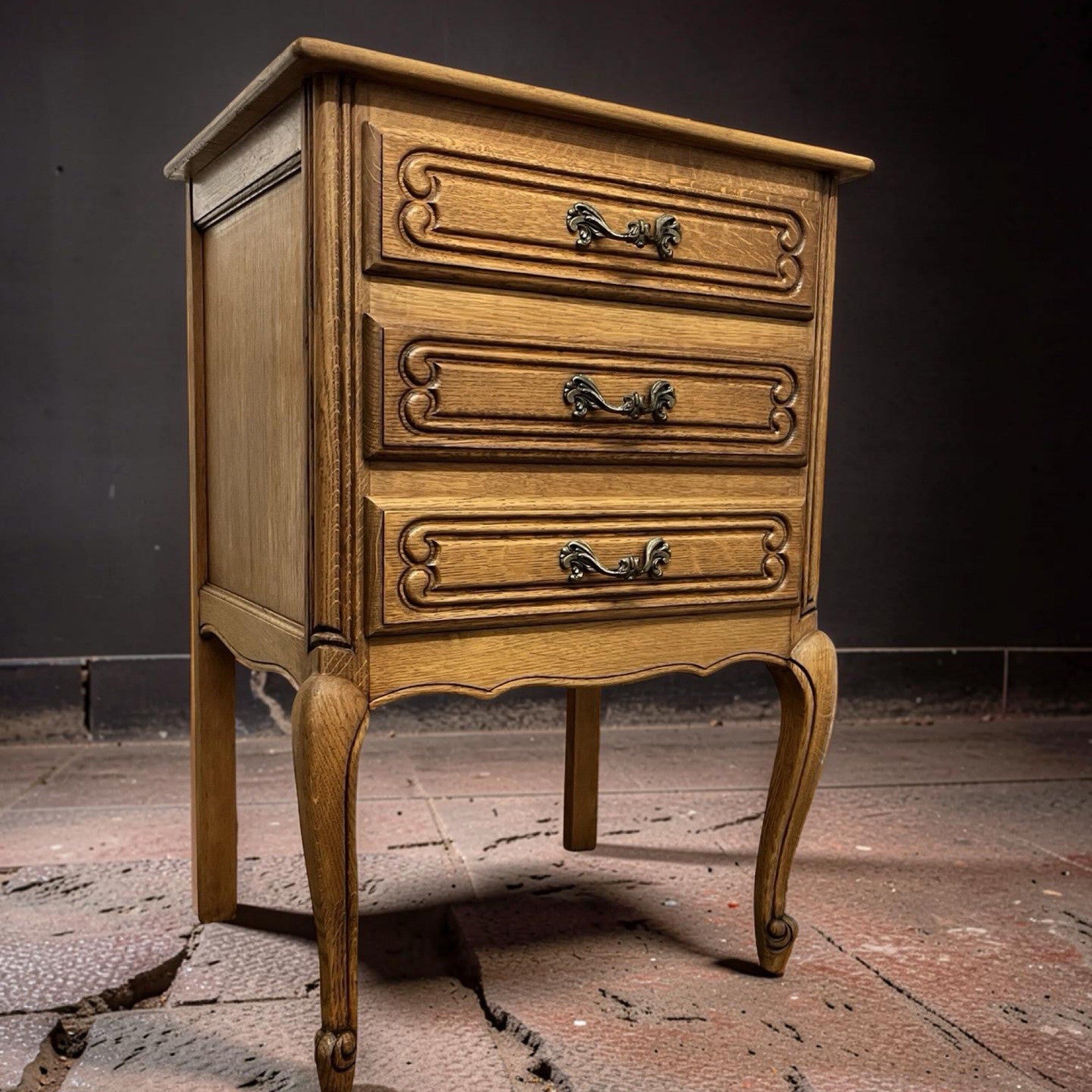 Vintage Oak Cabinet 3 Drawer Chest French Style 70cm