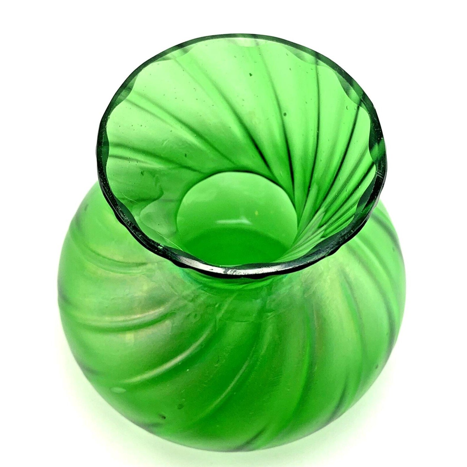 Antique Green Glass Vase Art Nouveau Art Glass Lustre Finish c1900
