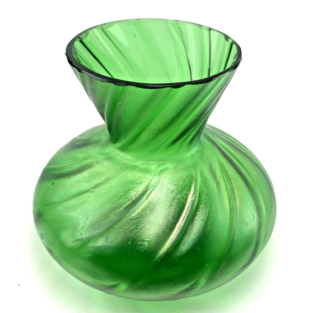 Antique Green Glass Vase Art Nouveau Art Glass Lustre Finish c1900