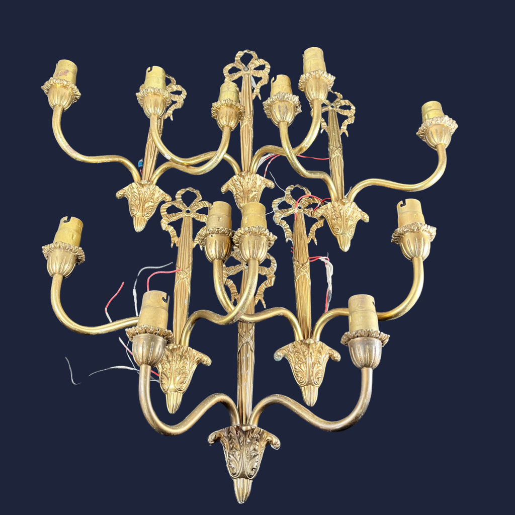 6x Vintage Art Nouveau Style Twin Arm Wall Sconces Brass Effect Wall Lights