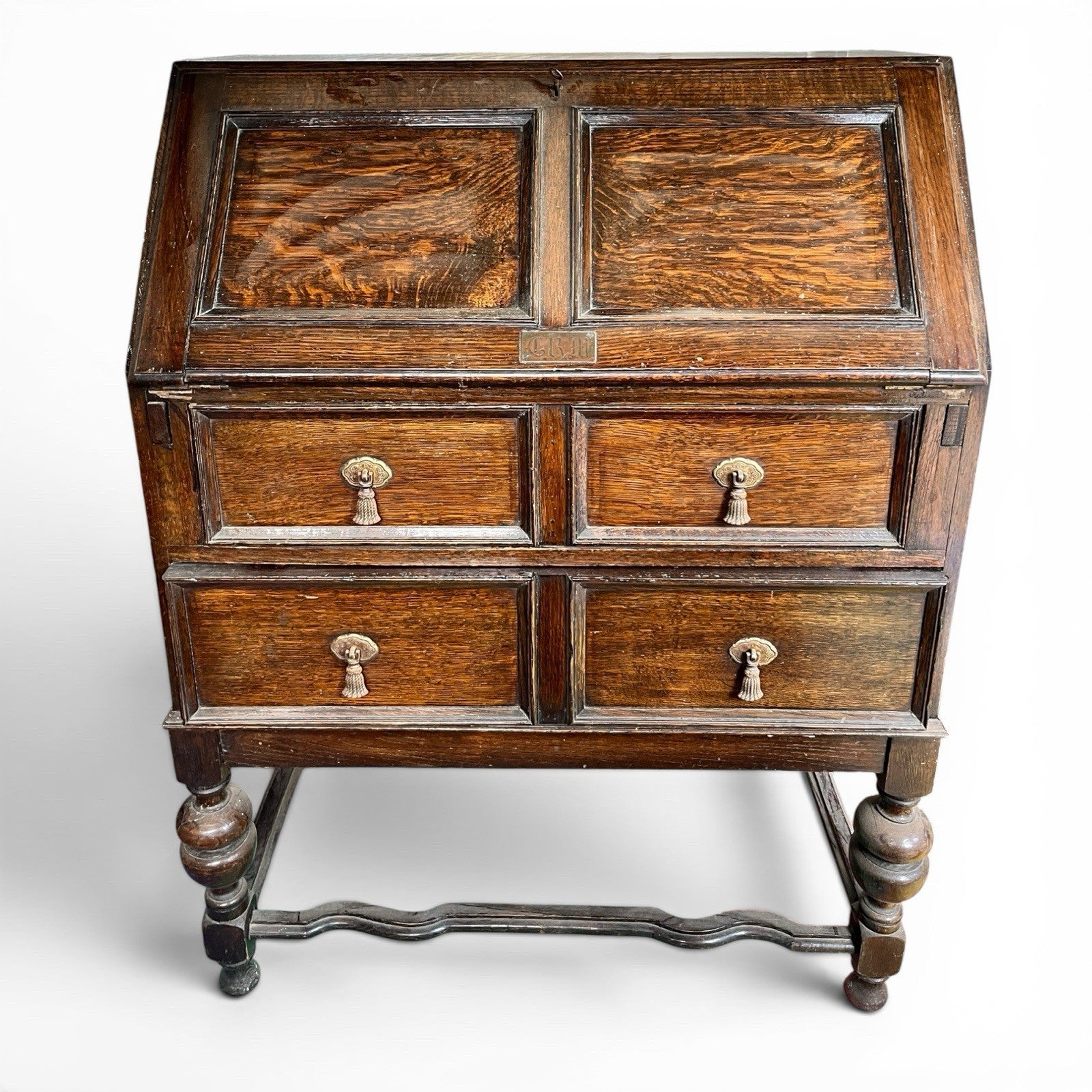 Vintage Oak Bureau Writing Desk / Fall Front Bureau / Refinished Storage Cabinet