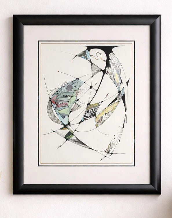 Framed Abstract Drawing Signed Tuzan N93 Colourful Surreal Art Design | 71x58cm