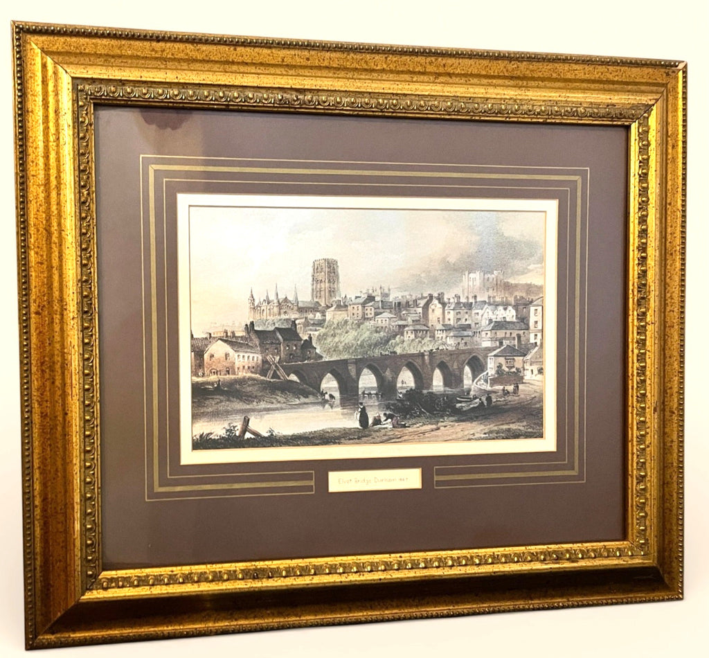 Framed Elvet Bridge Durham Print – Gilt Frame River Wear Cathedral View 48x40cm