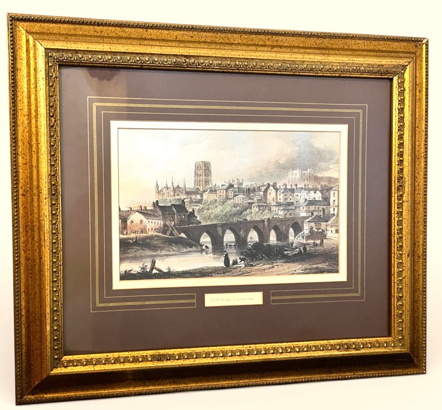 Framed Elvet Bridge Durham Print – Gilt Frame River Wear Cathedral View 48x40cm