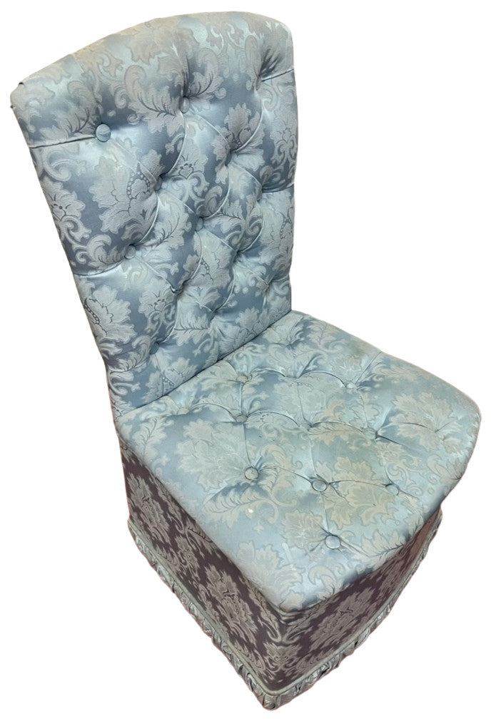 Blue Upholstered Vintage Style Accent Chair Button Back Dressing Chair