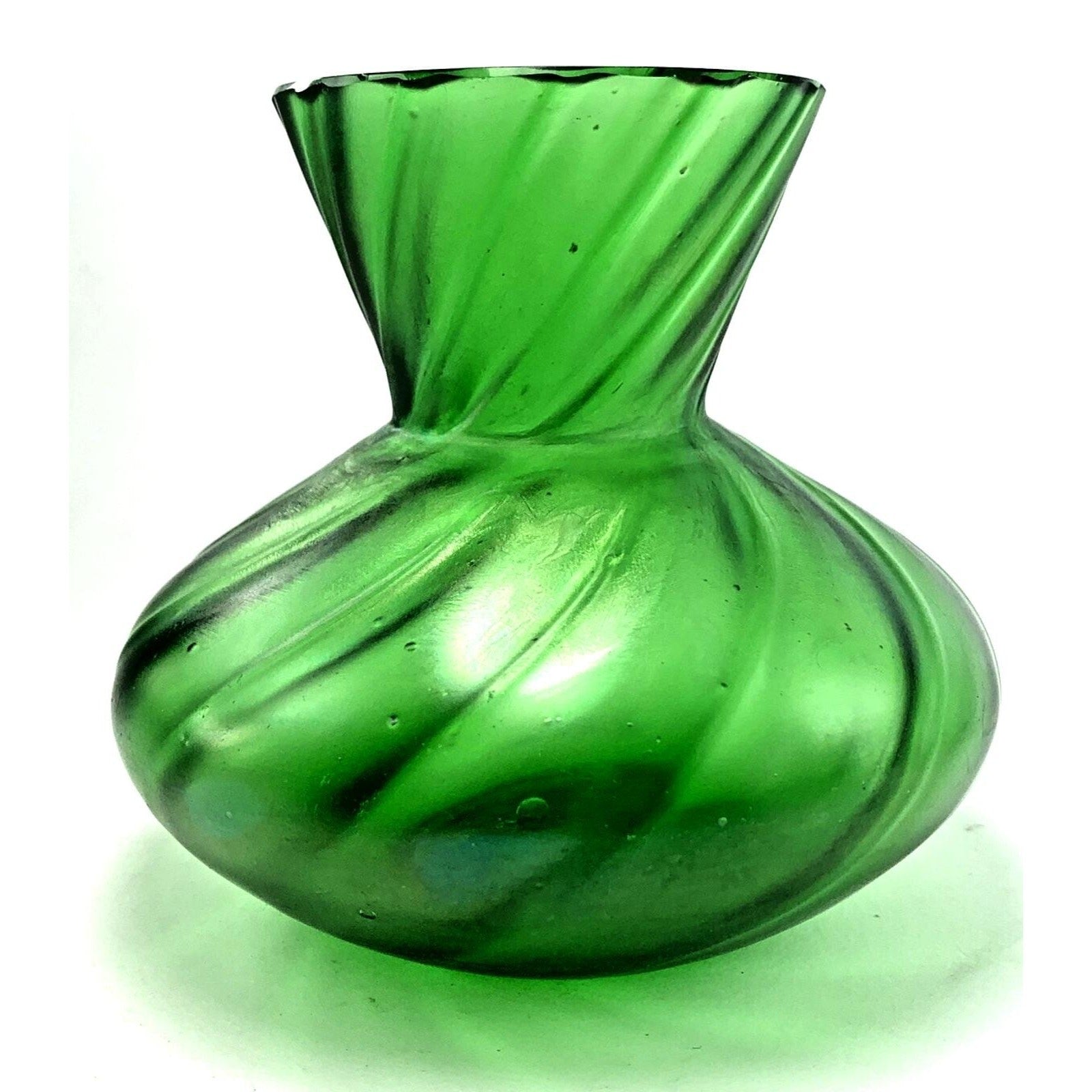 Antique Green Glass Vase Art Nouveau Art Glass Lustre Finish c1900