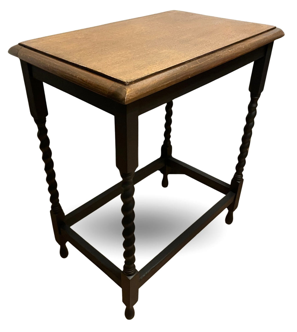 Vintage Barley Twist Side Table Oak Top Painted Base Hall Lamp Table Rustic Wood