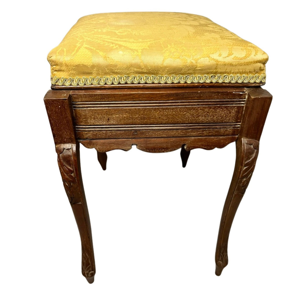 Vintage Carved Wooden Piano Stool With Storage Upholstered Seat Queen Anne Style