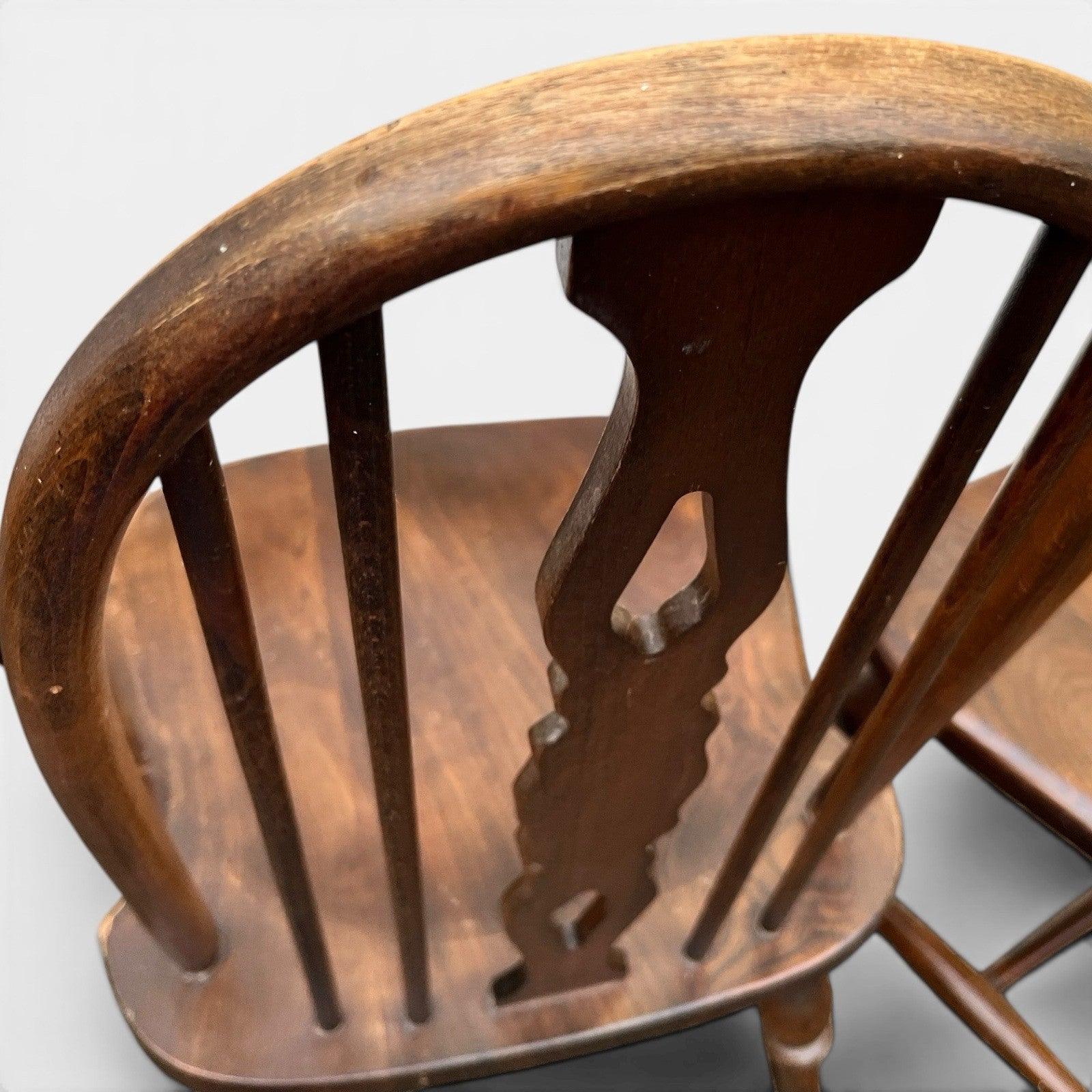 Vintage Set of Four Dark Oak Wheel Back Chairs