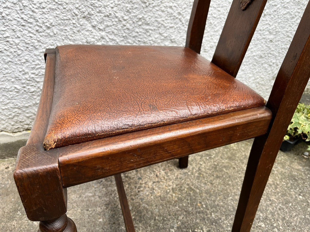 Pair Vintage Oak Dining Chairs Tudor Jacobean Farmhouse Carved Wooden Chairs