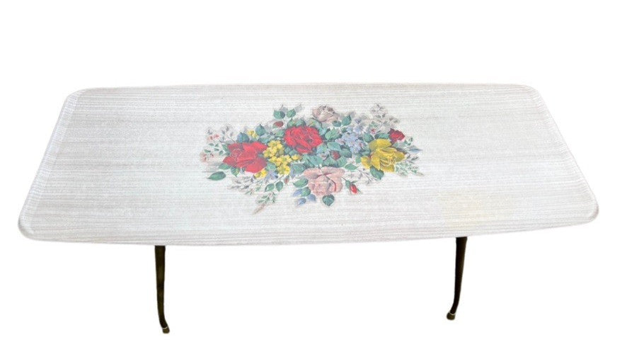 Vintage 1950s Formica Coffee Table Atomic Floral Top Hairpin Legs Retro