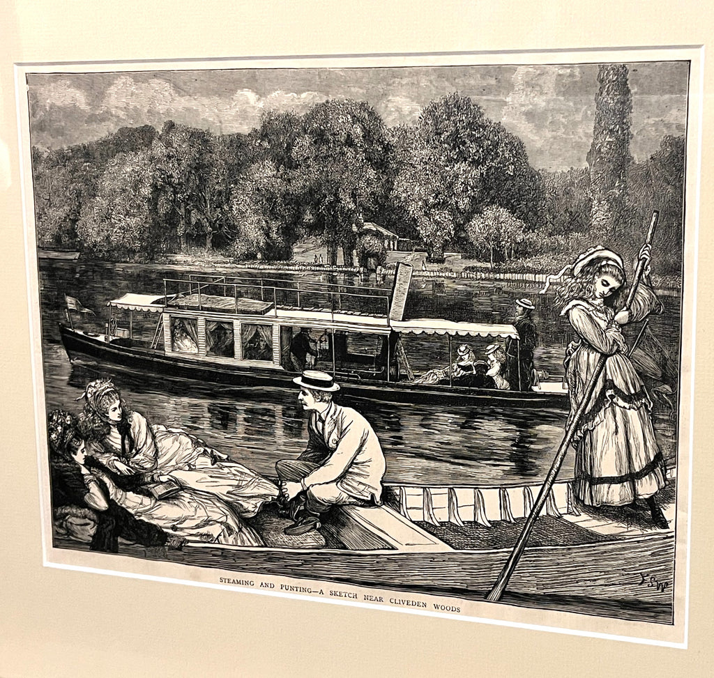 Vintage Framed Print Steaming and Punting, A Sketch Near Cliveden Woods