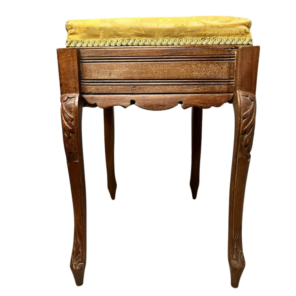 Vintage Carved Wooden Piano Stool With Storage Upholstered Seat Queen Anne Style