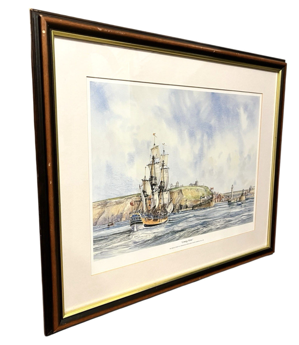 Whitby Endeavour “Coming Home” Maritime Framed Print – Nautical Coastal Wall Art