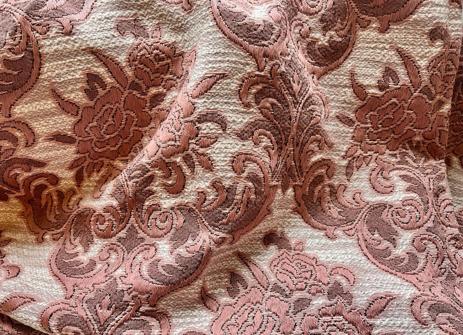 Vintage Pink Damask Curtain Panels W:140cm x D:206cm. 1970s Lightweight VGC