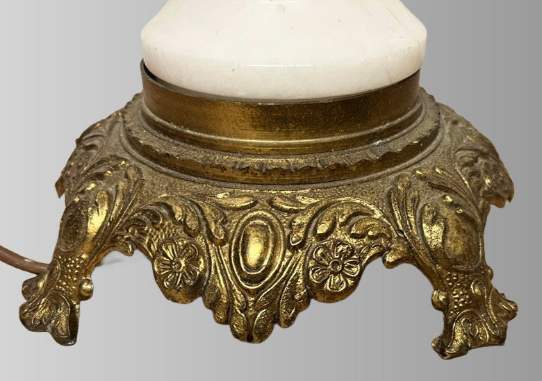 Vintage onyx marble gold brass table lamp H 38 x base 12cm for restoration