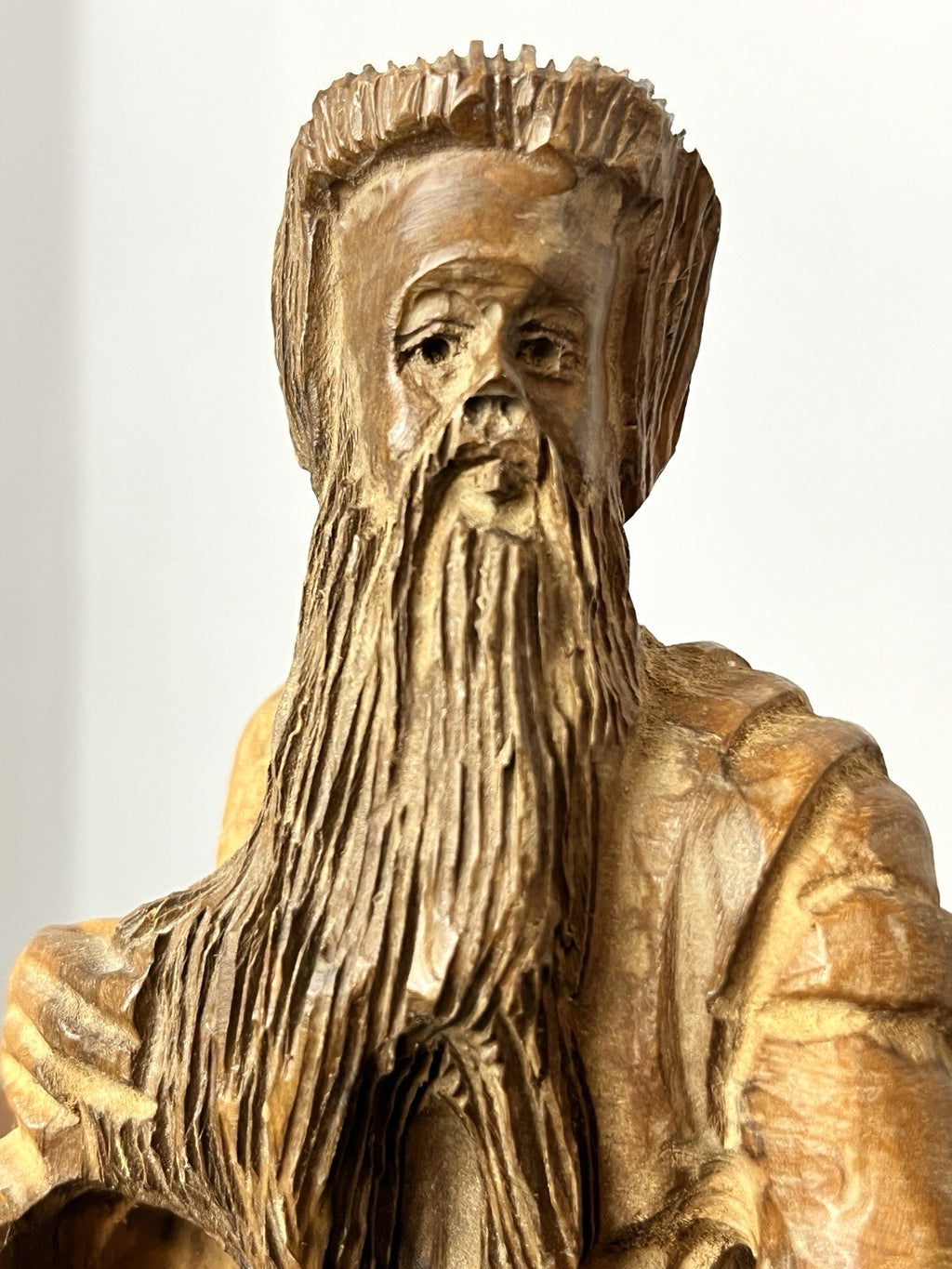 Vintage Olive Wood Moses Sculpture Figure – Hand Carved Religious Statue