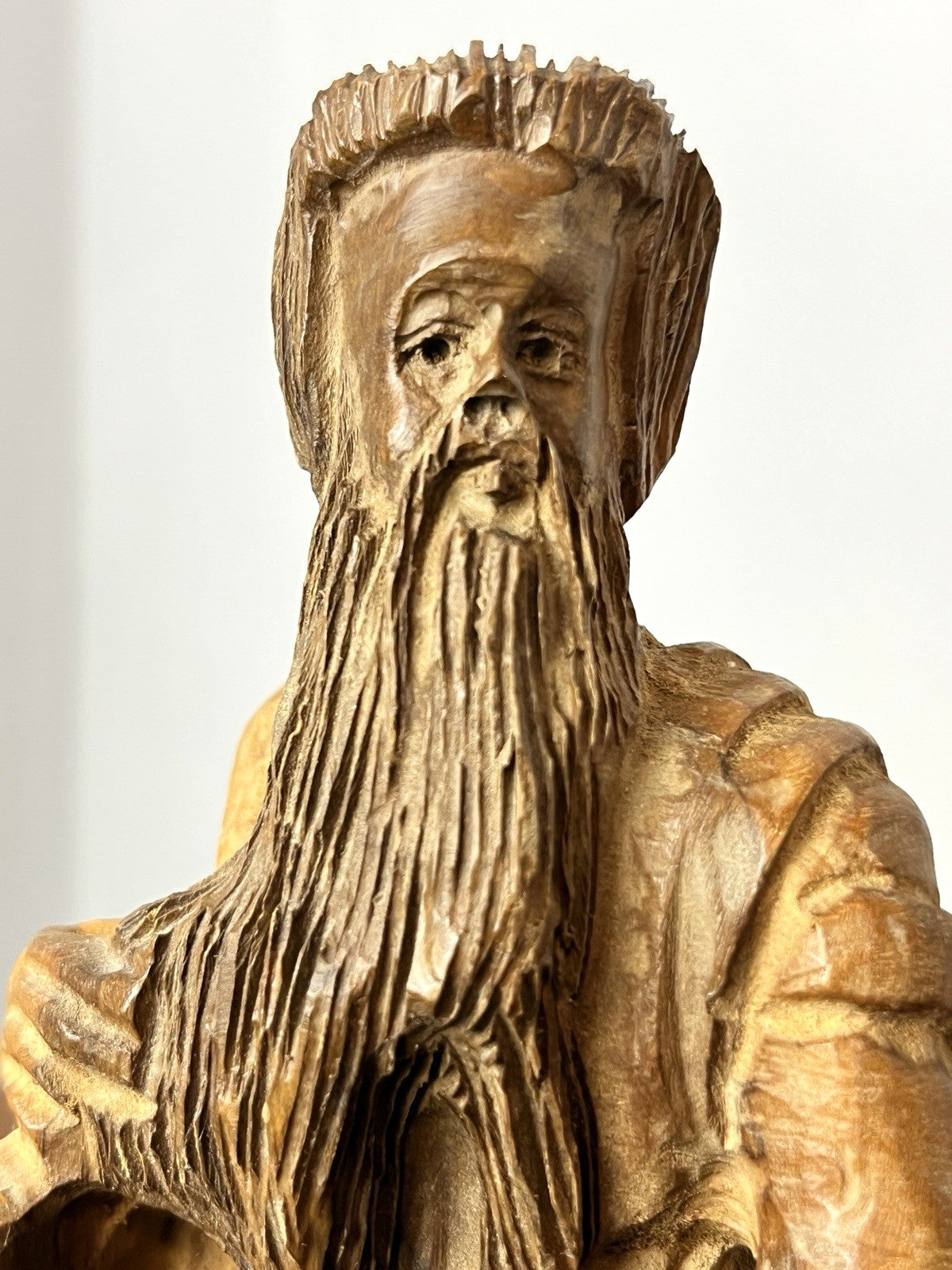 Vintage Olive Wood Moses Sculpture Figure – Hand Carved Religious Statue