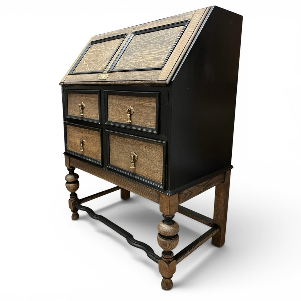 Vintage Oak Bureau Writing Desk / Fall Front Bureau / Refinished Storage Cabinet