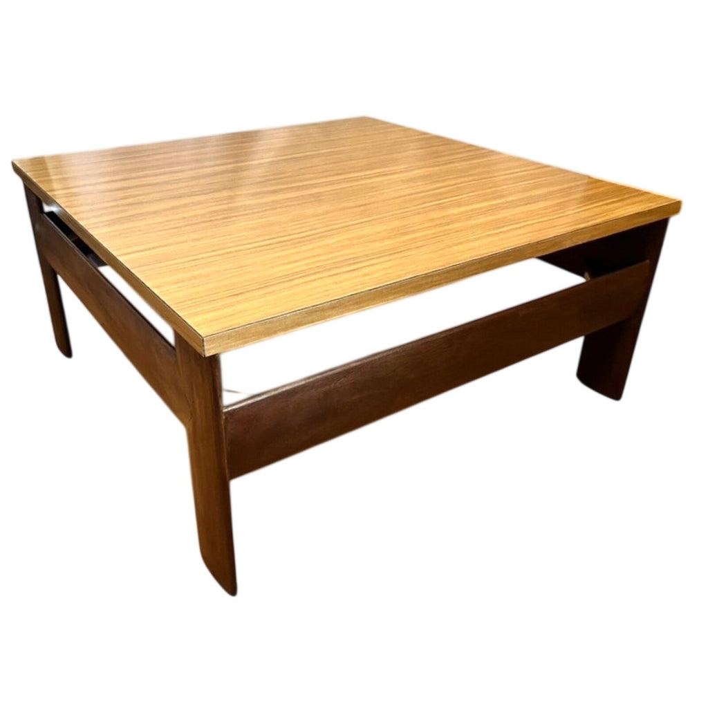 Mid Century Square Coffee Table 79cm – Danish Style Vintage Wood & Formica