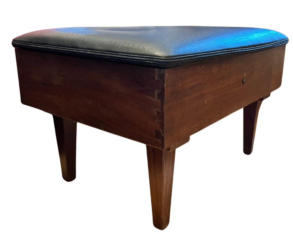 Vintage Wooden Sewing Box Stool / Ottoman With Storage & Full Vintage Contents