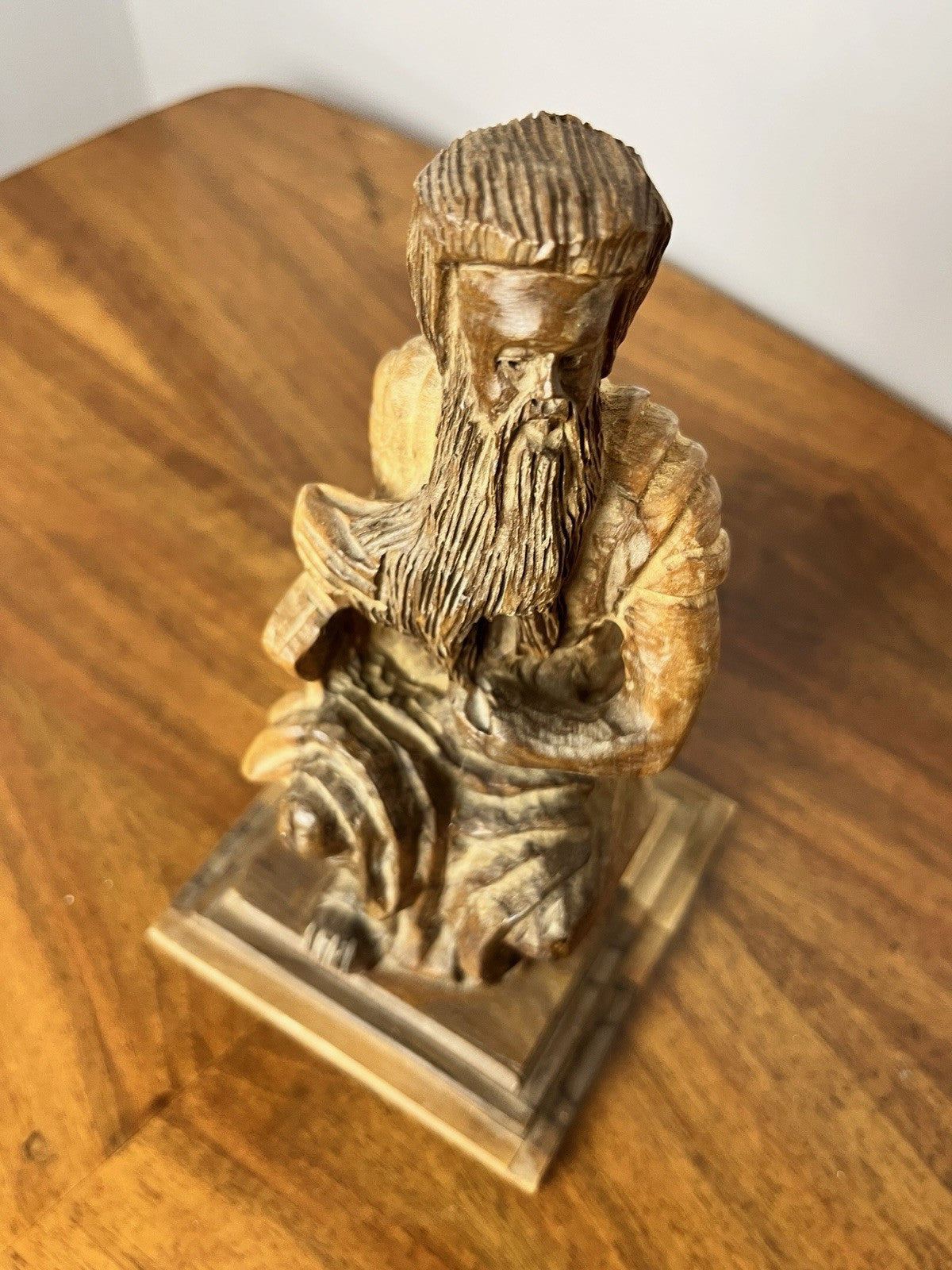 Vintage Olive Wood Moses Sculpture Figure – Hand Carved Religious Statue