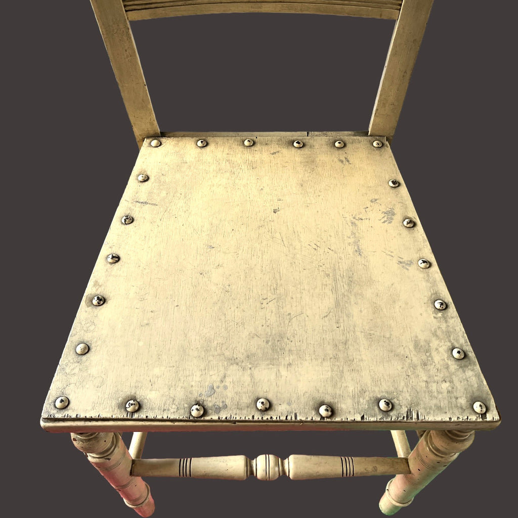 Vintage Rustic Farmhouse Chair Turned Legs Studded Seat 84cm